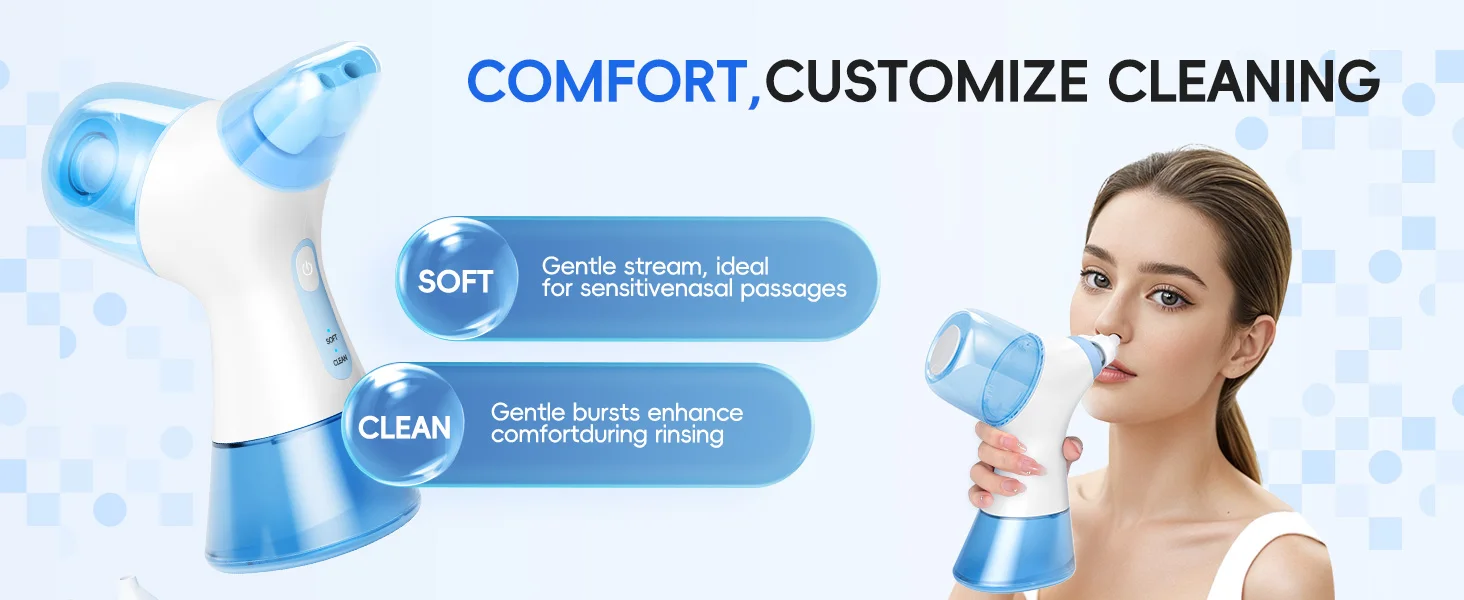 Electric Nasal Rinse Irrigation Self-Cleaning with Auto Waste Collection, 30 Salt Packets for Sinus Discomfort Relief