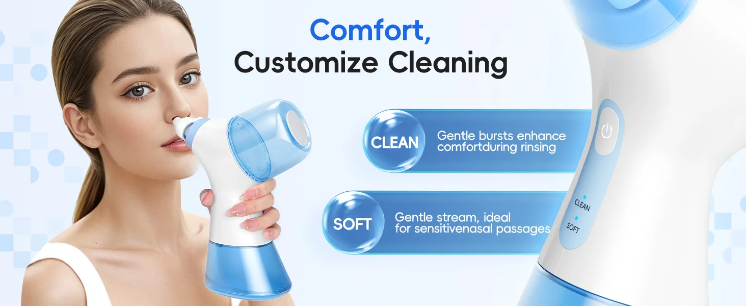 Electric Nasal Rinse Irrigation Self-Cleaning with Auto Waste Collection, 30 Salt Packets for Sinus Discomfort Relief