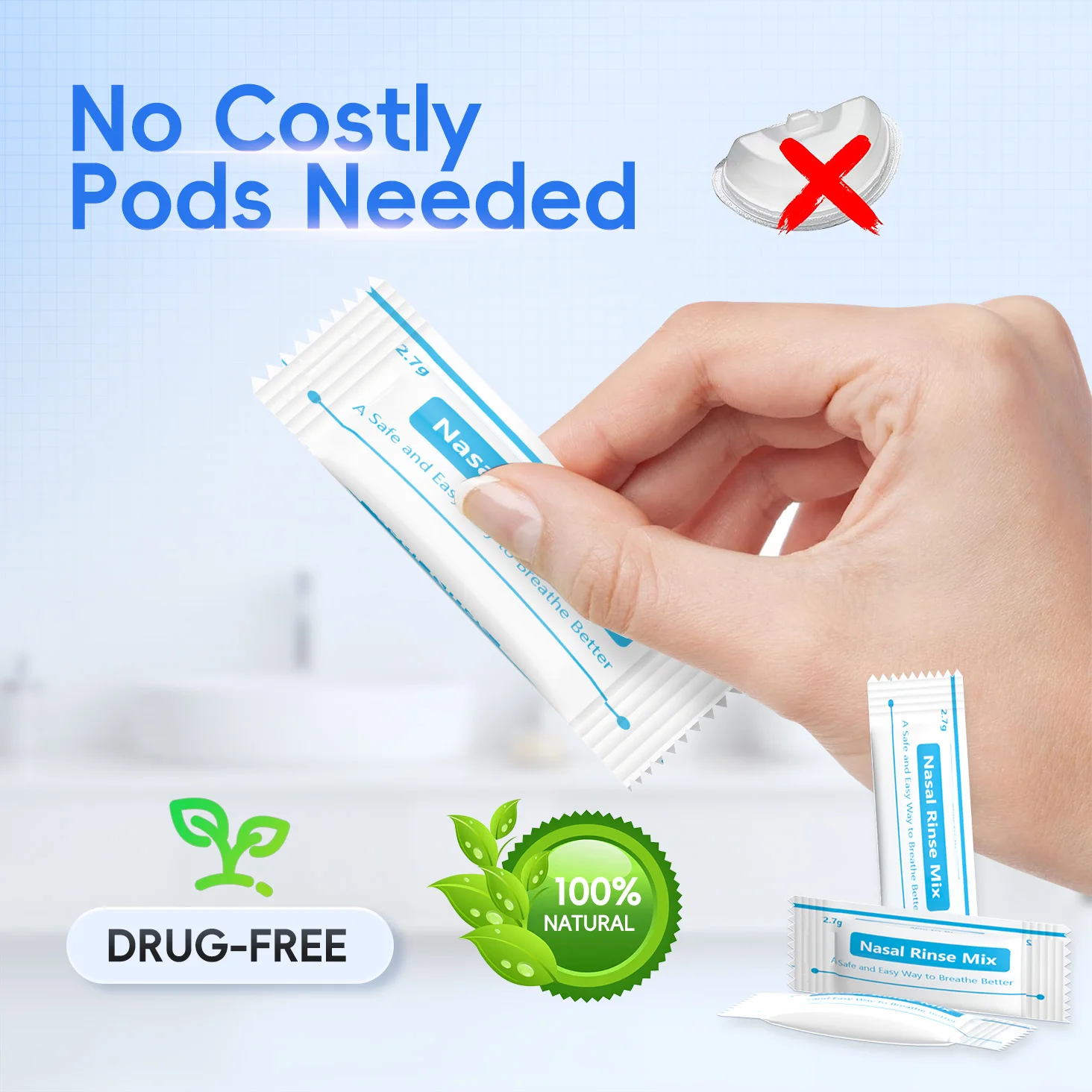Electric Nasal Rinse Irrigation Self-Cleaning with Auto Waste Collection, 30 Salt Packets for Sinus Discomfort Relief