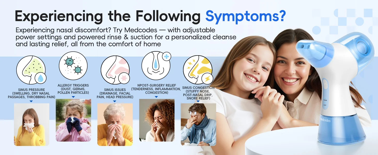 Electric Nasal Rinse Irrigation Self-Cleaning with Auto Waste Collection, 30 Salt Packets for Sinus Discomfort Relief