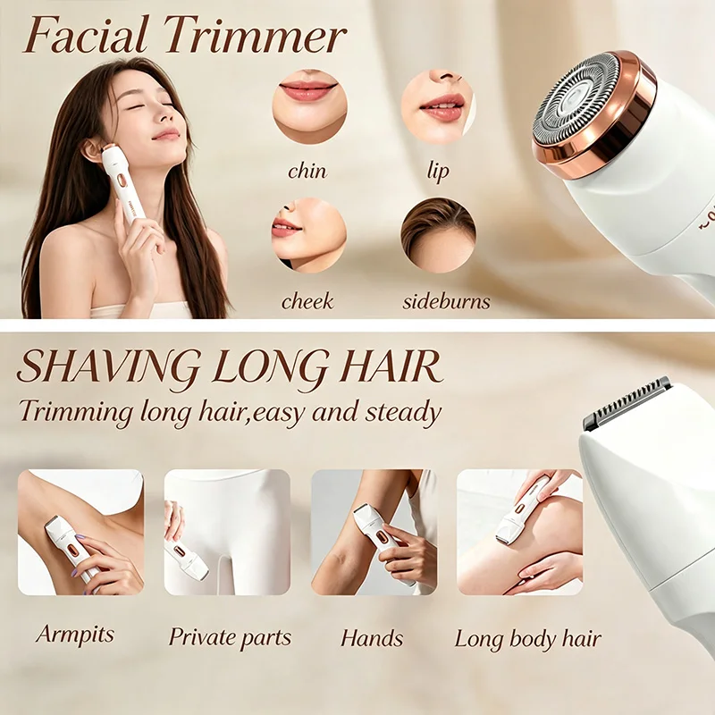 3 in 1 Electric Shaver for Women Bikini Trimmer Facial Shaver Underarm Leg Hair Remover Portable Painless Epilator