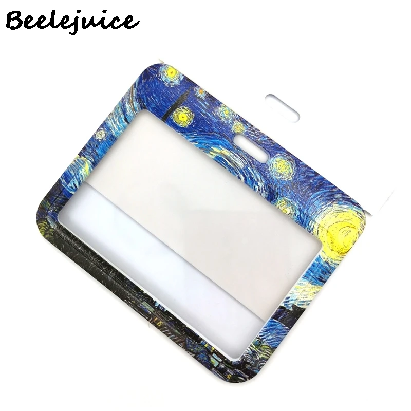 Art Van gogh Oil Painting Starry Sky ID Retractable Badge Holder Reel ID Badge Holder Clip Key Ring ID Card Keychain Nurse Work