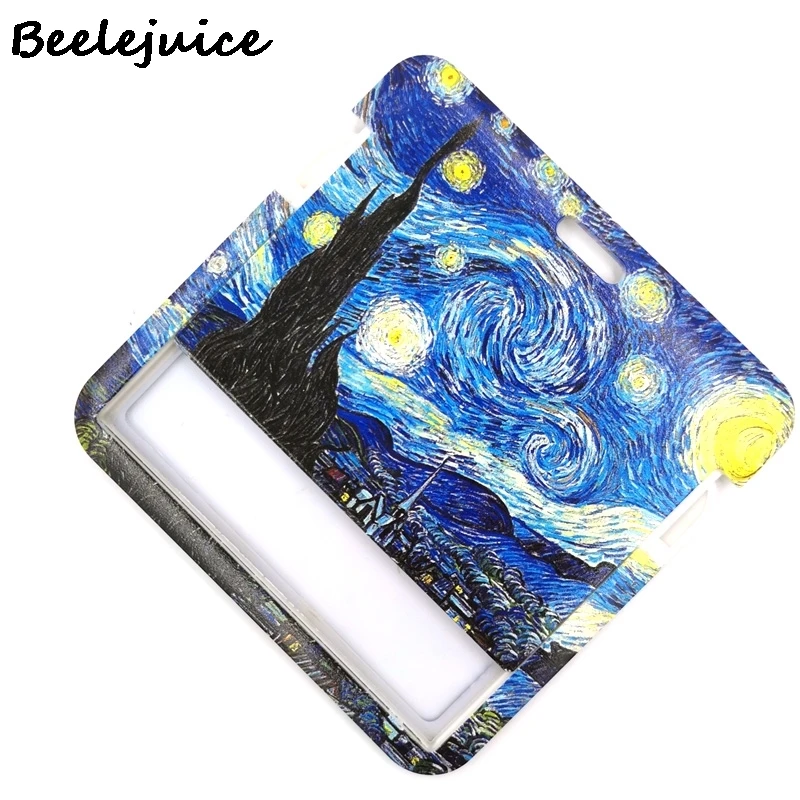 Art Van gogh Oil Painting Starry Sky ID Retractable Badge Holder Reel ID Badge Holder Clip Key Ring ID Card Keychain Nurse Work