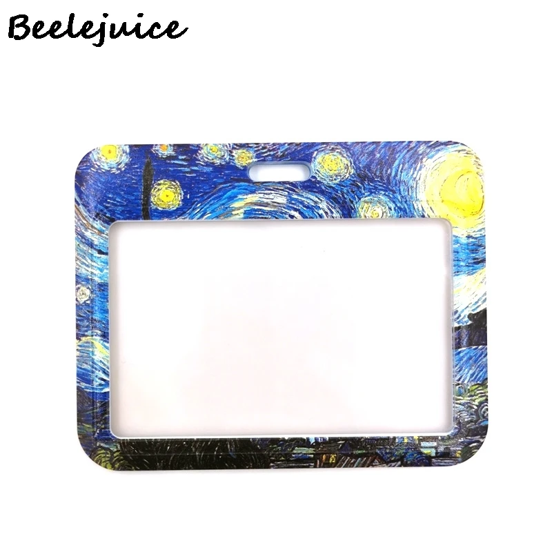Art Van gogh Oil Painting Starry Sky ID Retractable Badge Holder Reel ID Badge Holder Clip Key Ring ID Card Keychain Nurse Work