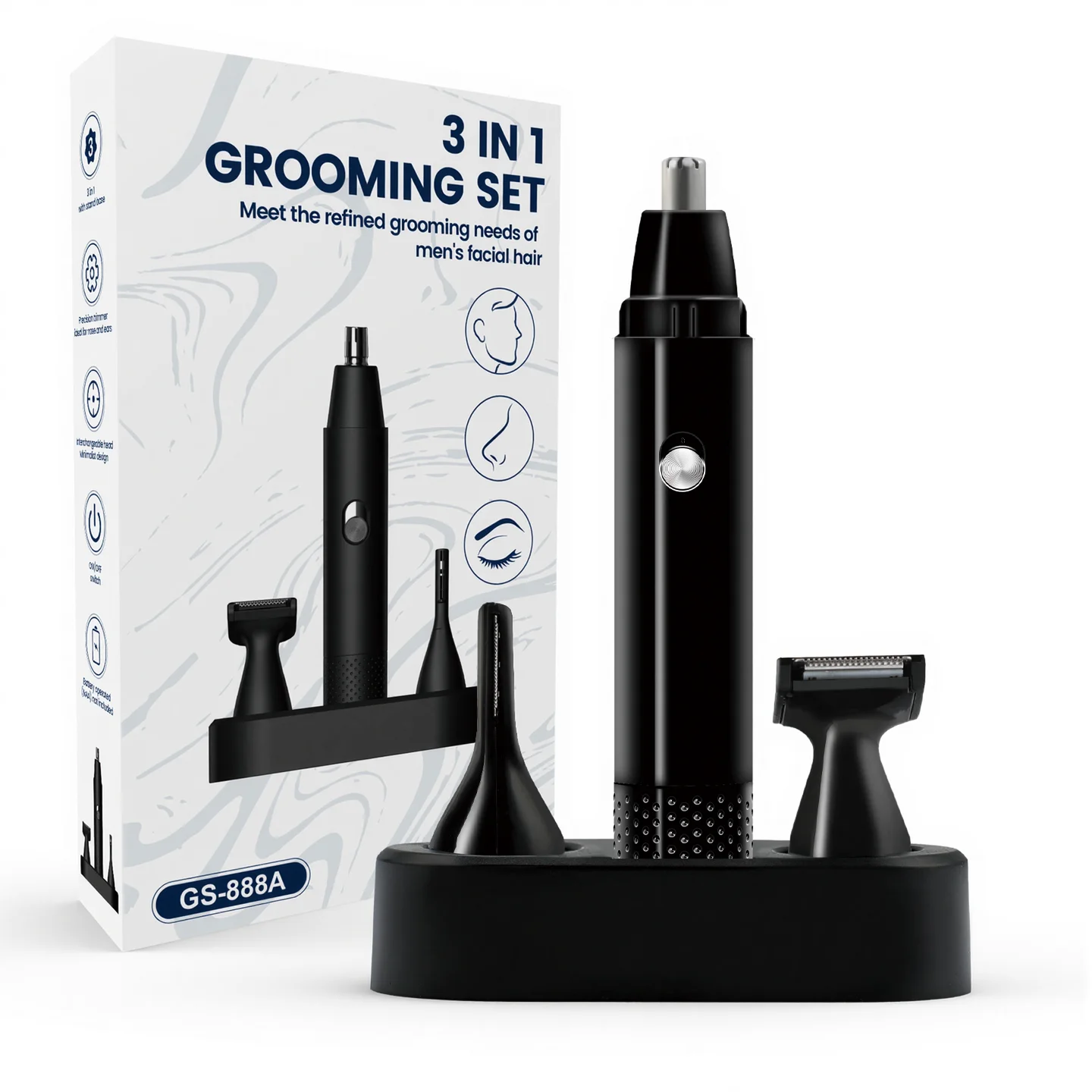AUTHONE 3 in 1 Electric Nose Ear Hair Trimmer for Men All Purpose Beauty Set Painless Trimming Nose Hair Beard Eyebrow Trimming