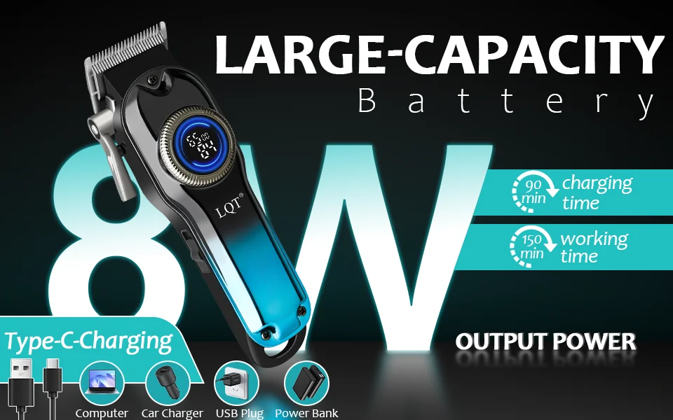 Men Electric Hair Trimmer LCD Screen Rechargeable Cordless Barber Hair Clipper Set Electric Hair Cutting Hair Trimmer