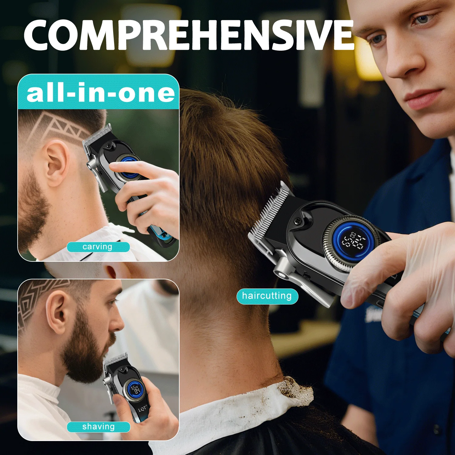 Men Electric Hair Trimmer LCD Screen Rechargeable Cordless Barber Hair Clipper Set Electric Hair Cutting Hair Trimmer