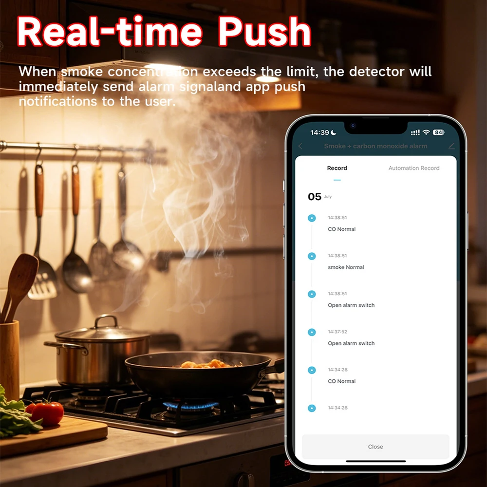 Tuya 2 In 1 ZigBee Version Smoke Fire Sound Alarm Sensor, Smart CO & Smoke Detector, Gas Detector Need Gateway