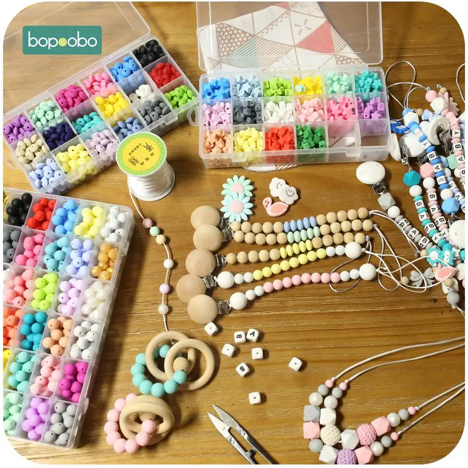 Bopoobo 12/15/20mm 10pc Silicone Beads Food Grade Baby Teething Beads DIY Nursing Bracelet Silicone Tiny Rod DIY Baby Teether