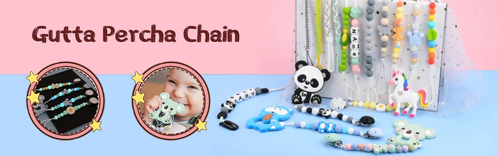 LOFCA Silicone Teether Wood Beads Set BPA Free DIY Baby Teething Necklace Toy Cartoon Koala Raccoon Pacifier Chain Clip