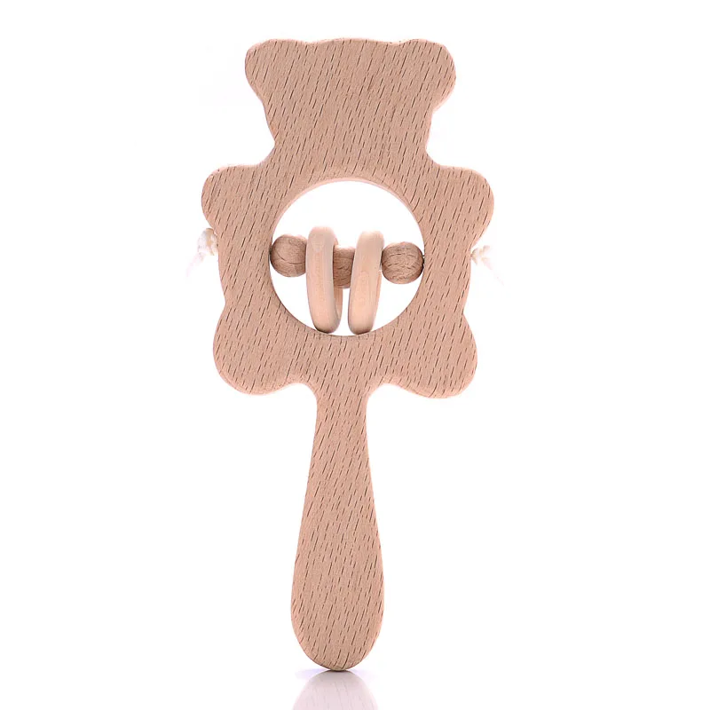 1Pcs Animal Shape Baby Wood Teether Rabbit Owl Beech Wooden Ring Teether Nursing Pendant Baby Rattles Chew Toys