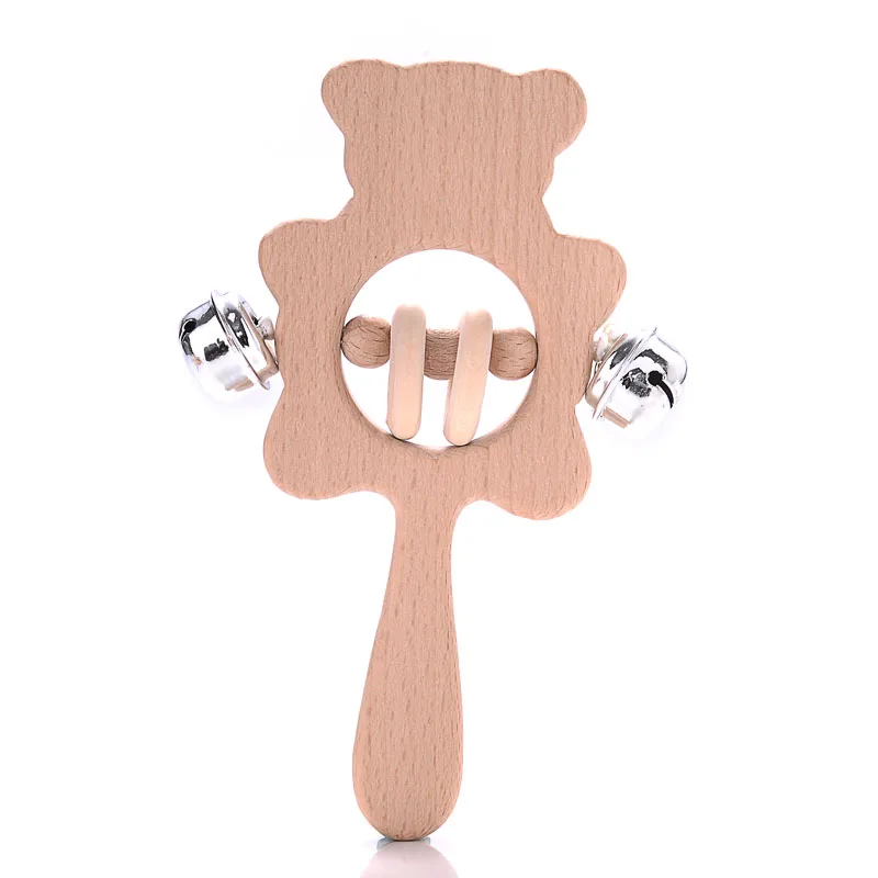 1Pcs Animal Shape Baby Wood Teether Rabbit Owl Beech Wooden Ring Teether Nursing Pendant Baby Rattles Chew Toys