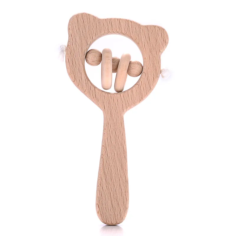 1Pcs Animal Shape Baby Wood Teether Rabbit Owl Beech Wooden Ring Teether Nursing Pendant Baby Rattles Chew Toys