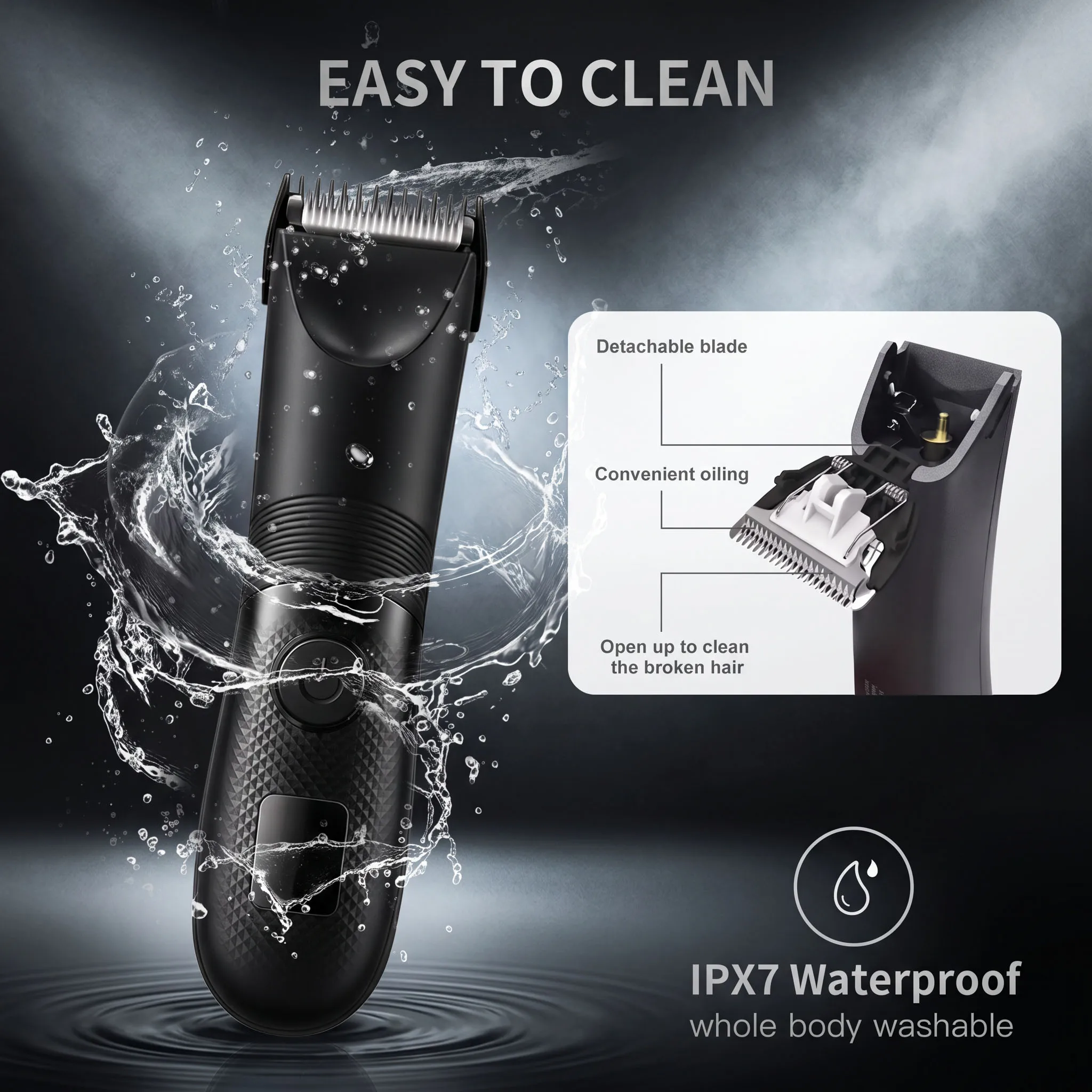 Electric Trimmer for Men's Groin Hair: Versatile Body Groomer and Waterproof Pubic Hair Trimmer with Replaceable Ceramic Blade