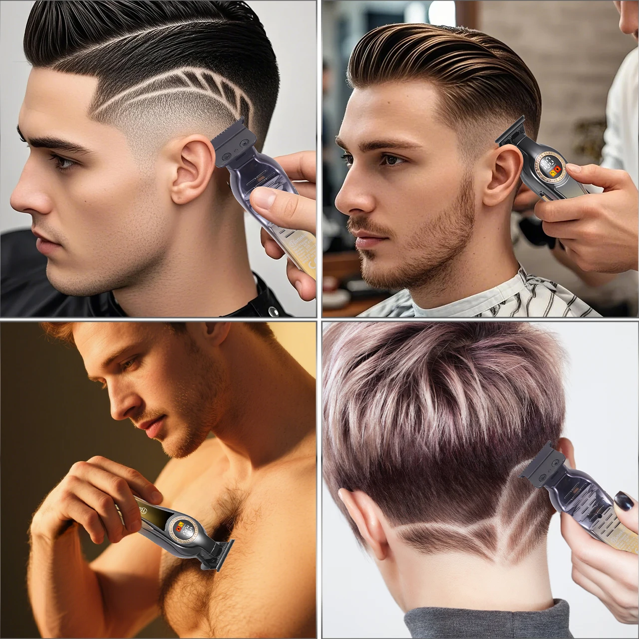 Hatteker Professional Carving Thinning Shears Men Digital Display Electric Hair Clipper Salon Pompadour Haircut Electric Trimmer