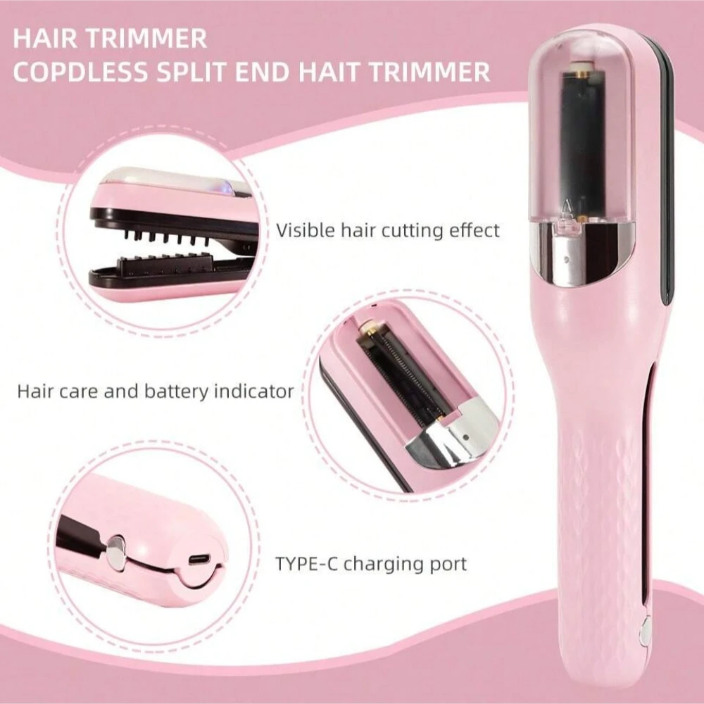 Lightweight Detachable Split End Trimmer, Cordless USB Recharge Portable Device for Family Hair Care