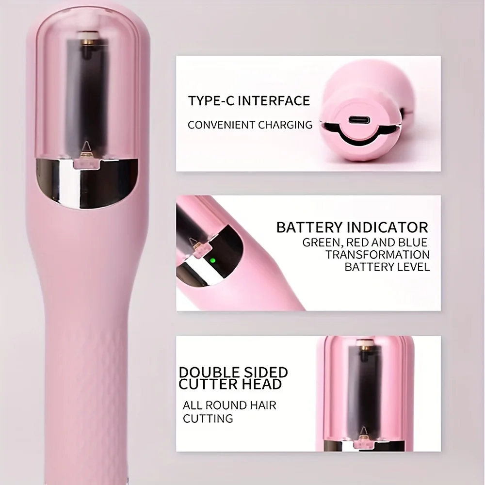 Lightweight Detachable Split End Trimmer, Cordless USB Recharge Portable Device for Family Hair Care