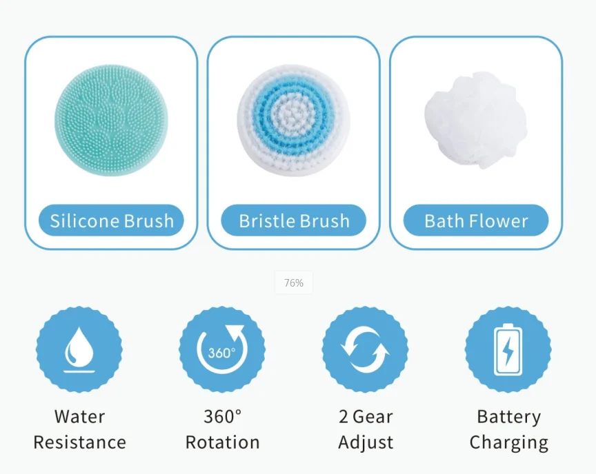 Electric Body Scrubber Shower Brush 4 Interchangeable Heads Rechargeable Bath Brush IPX6 Waterproof Body Massager Deep Cleaning