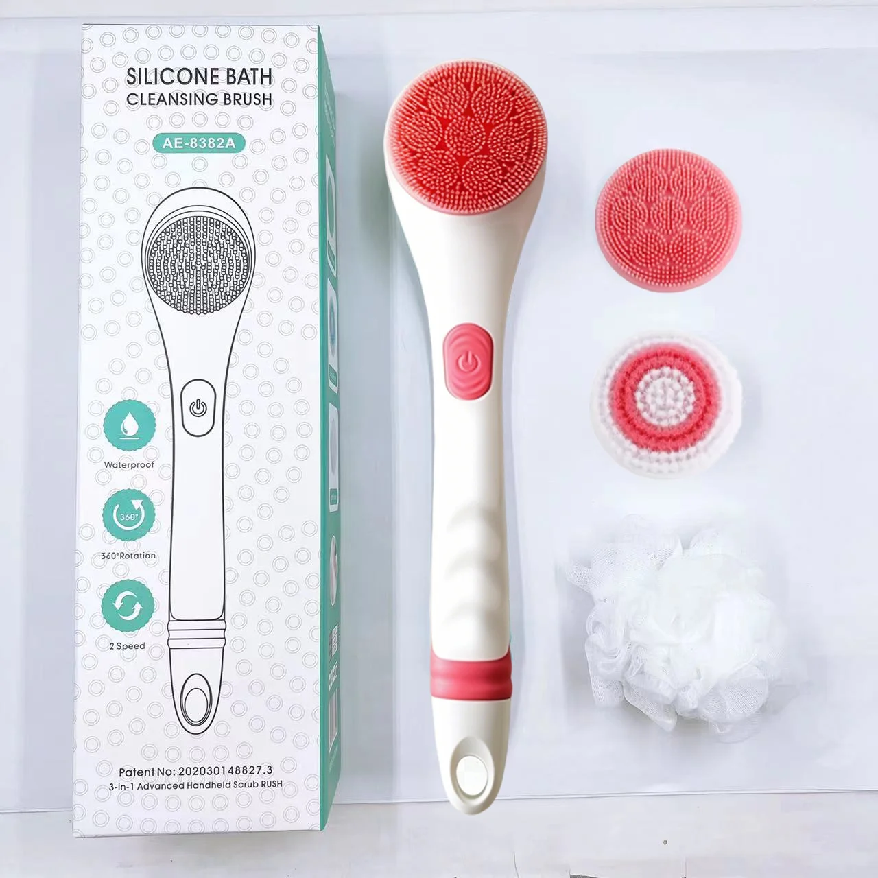 Electric Body Scrubber Shower Brush 4 Interchangeable Heads Rechargeable Bath Brush IPX6 Waterproof Body Massager Deep Cleaning
