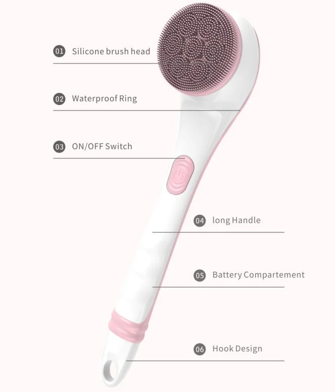 Electric Body Scrubber Shower Brush 4 Interchangeable Heads Rechargeable Bath Brush IPX6 Waterproof Body Massager Deep Cleaning