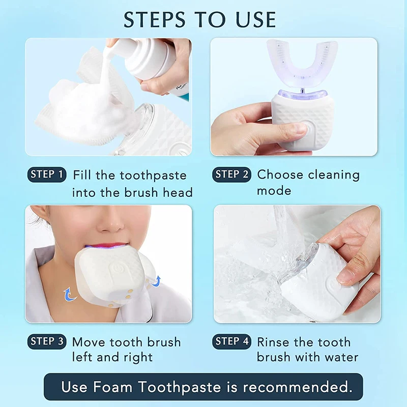 U-Shaped Ultrasonic 360° Automatic Electric Toothbrush Silicone Teeth Whitening Oral Cleaning Tool