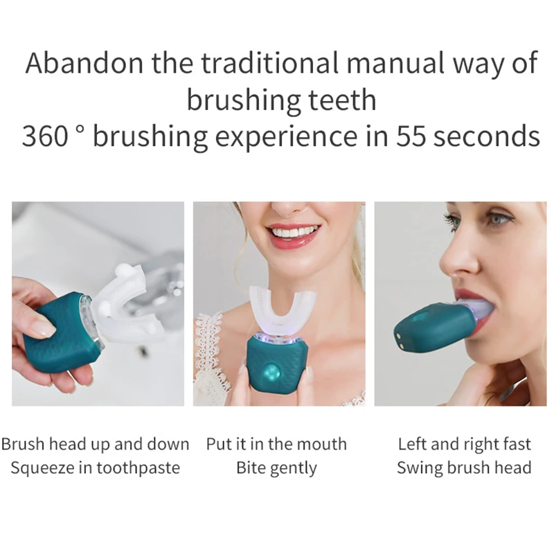 U-Shaped Ultrasonic 360° Automatic Electric Toothbrush Silicone Teeth Whitening Oral Cleaning Tool