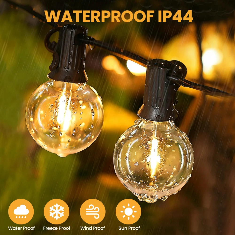 Outdoor String Lights with 24V EU Plug 8-35M/12-60 G40 Bulbs IP44 Waterproof Patio Lights Shatterproof Hanging Connectable G40 Globe LED Garland String Lights for Garden Patio Coffee Party Terrace Decor