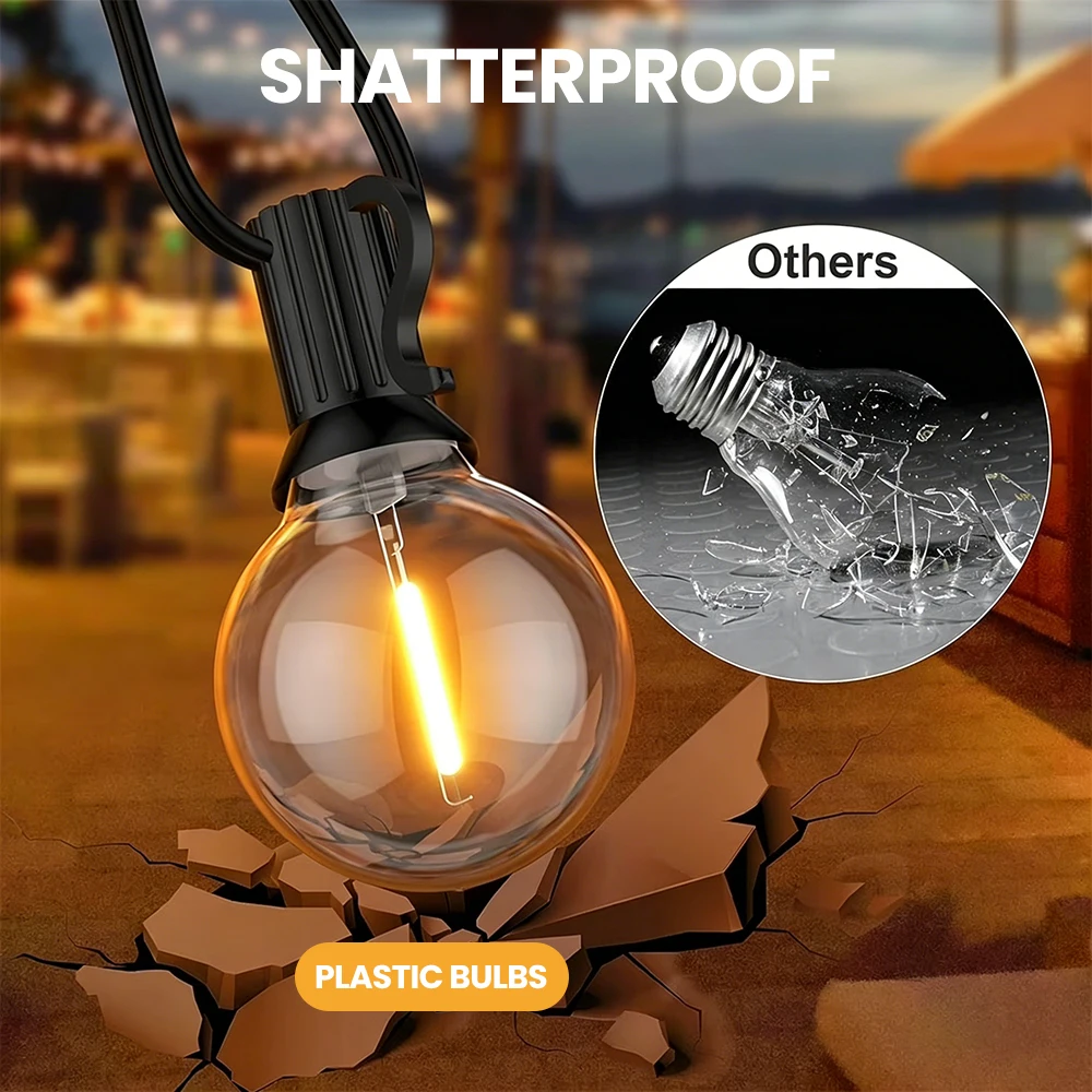 Outdoor String Lights with 24V EU Plug 8-35M/12-60 G40 Bulbs IP44 Waterproof Patio Lights Shatterproof Hanging Connectable G40 Globe LED Garland String Lights for Garden Patio Coffee Party Terrace Decor