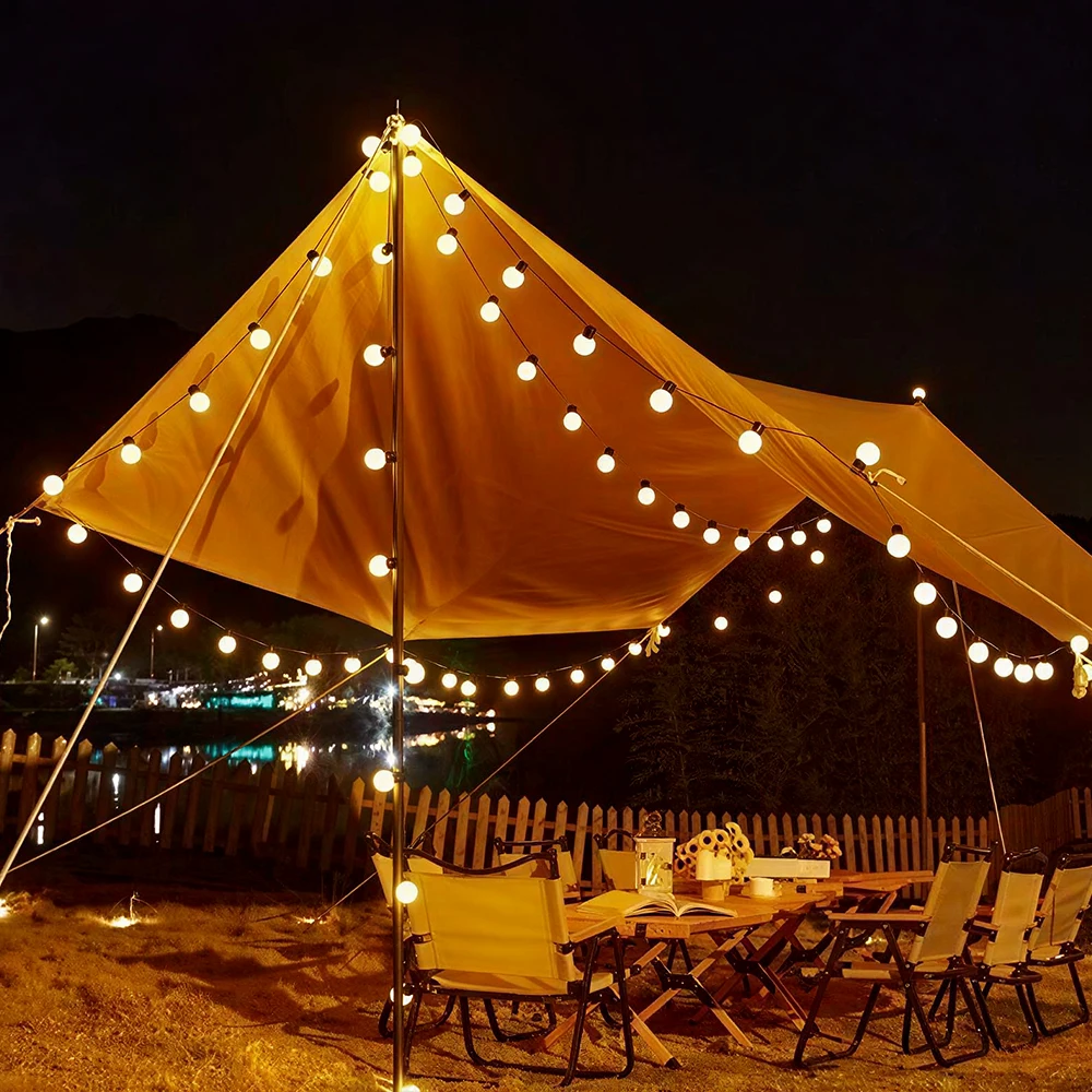 Outdoor String Lights with 24V EU Plug 8-35M/12-60 G40 Bulbs IP44 Waterproof Patio Lights Shatterproof Hanging Connectable G40 Globe LED Garland String Lights for Garden Patio Coffee Party Terrace Decor