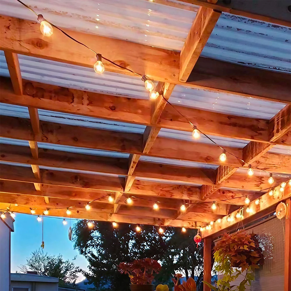 Outdoor String Lights with 24V EU Plug 8-35M/12-60 G40 Bulbs IP44 Waterproof Patio Lights Shatterproof Hanging Connectable G40 Globe LED Garland String Lights for Garden Patio Coffee Party Terrace Decor
