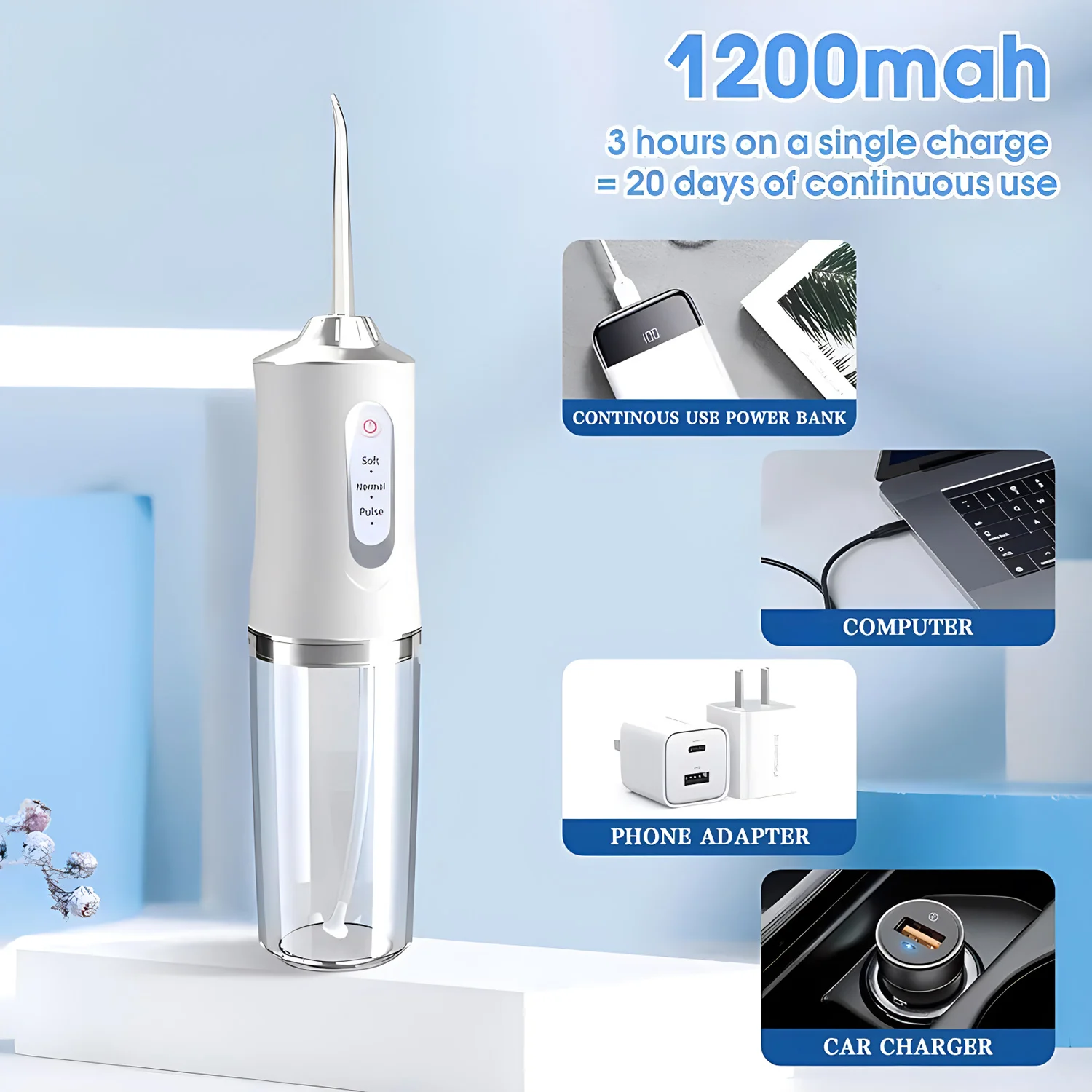 1 PCS Portable Water Floss USB Rechargeable Oral Irrigator 220ML Electric Tooth Cleaning Device 3 Modes Waterproof Irrigator