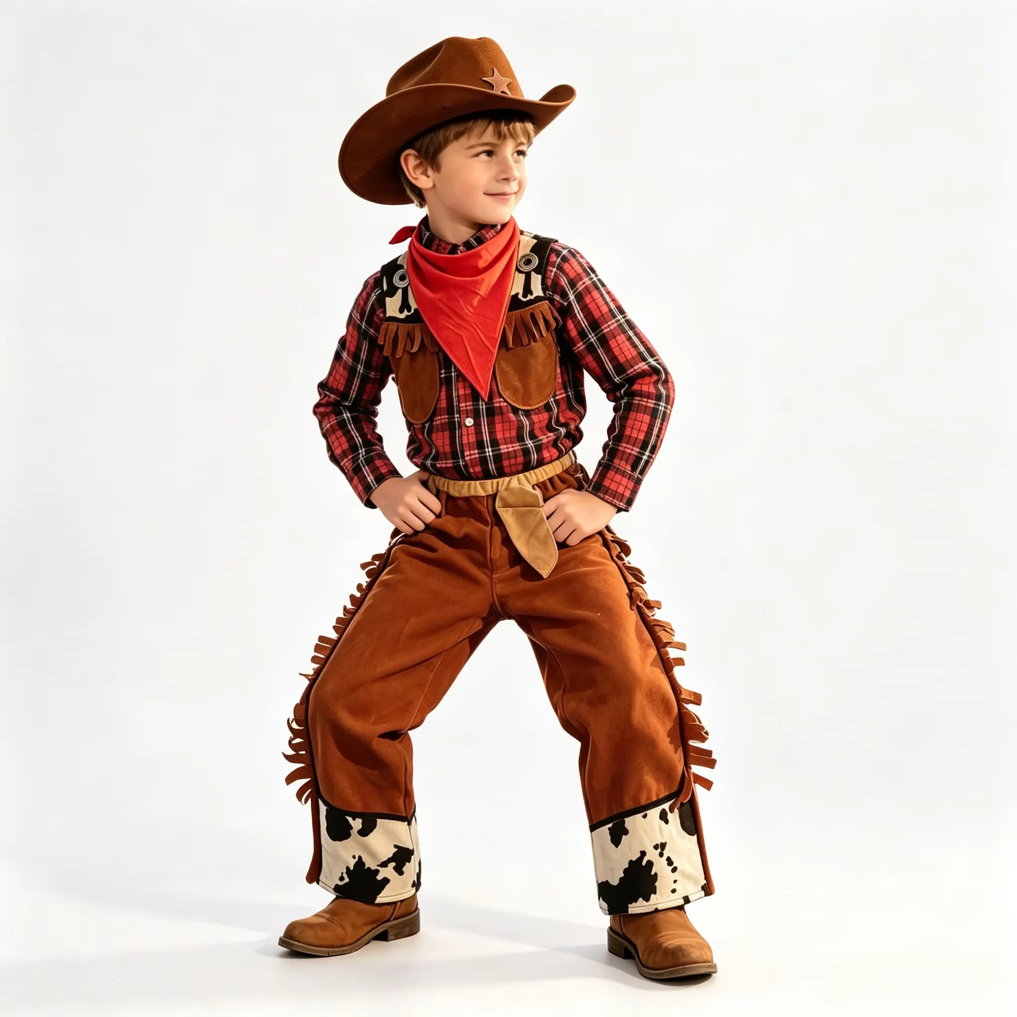 Boys Cowboy Costume Set with Top, Pants, Hat & Bandana, Kids Western Style Halloween Fancy Dress
