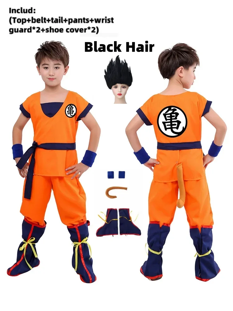 2026 Halloween Son Goku Cosplay Costume for Kids Boys Girls Bodysuit Outfit Adult Men Saiyan Training Clothes Krillin Wig Dress