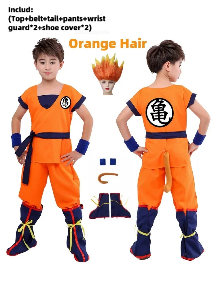 2026 Halloween Son Goku Cosplay Costume for Kids Boys Girls Bodysuit Outfit Adult Men Saiyan Training Clothes Krillin Wig Dress