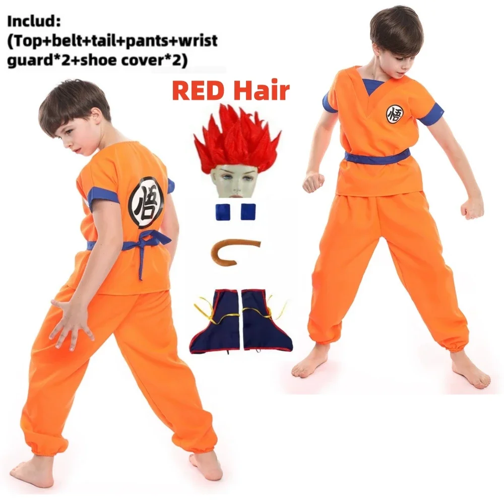 2026 Halloween Son Goku Cosplay Costume for Kids Boys Girls Bodysuit Outfit Adult Men Saiyan Training Clothes Krillin Wig Dress