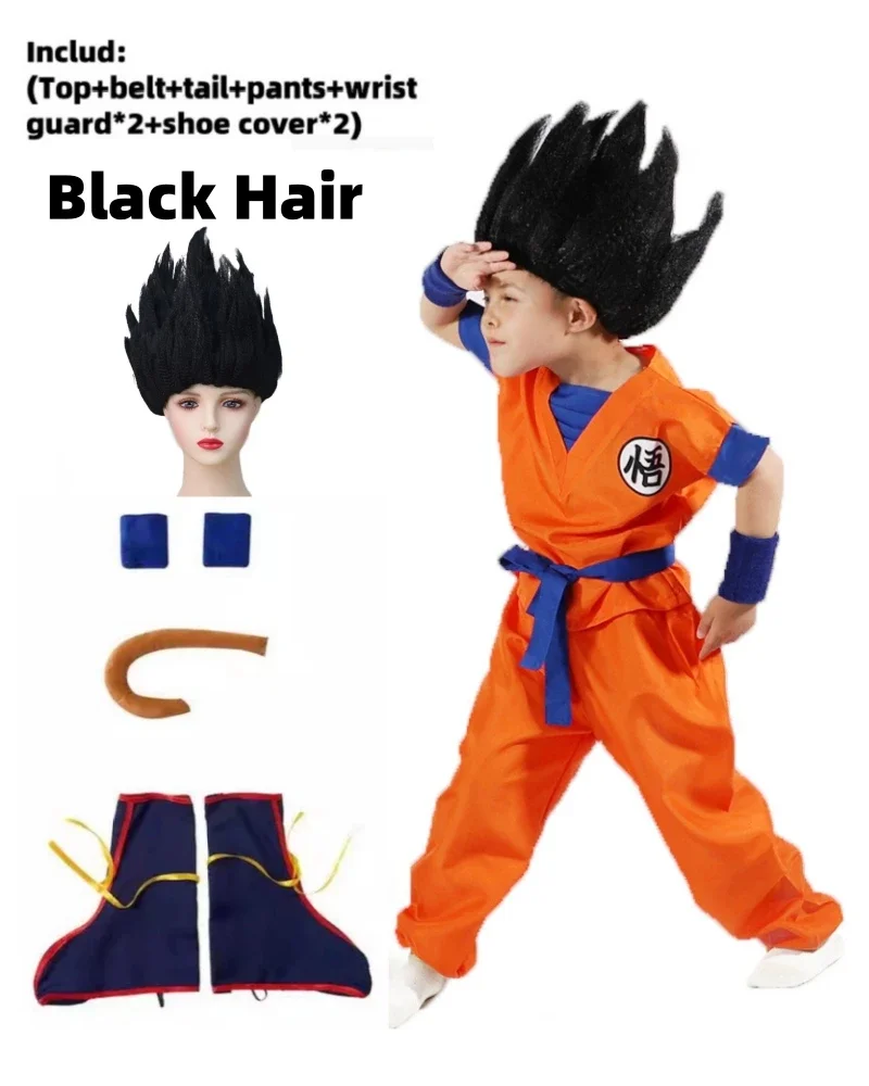 2026 Halloween Son Goku Cosplay Costume for Kids Boys Girls Bodysuit Outfit Adult Men Saiyan Training Clothes Krillin Wig Dress