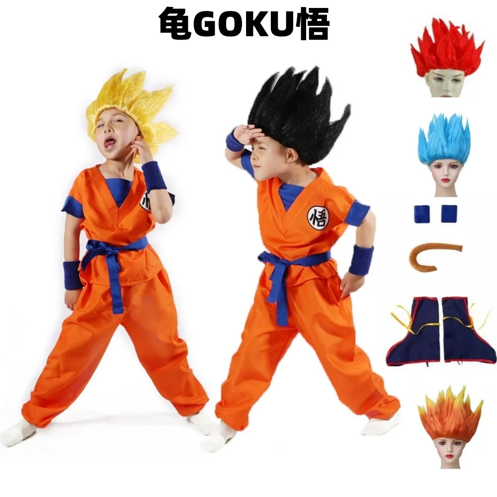 2026 Halloween Son Goku Cosplay Costume for Kids Boys Girls Bodysuit Outfit Adult Men Saiyan Training Clothes Krillin Wig Dress