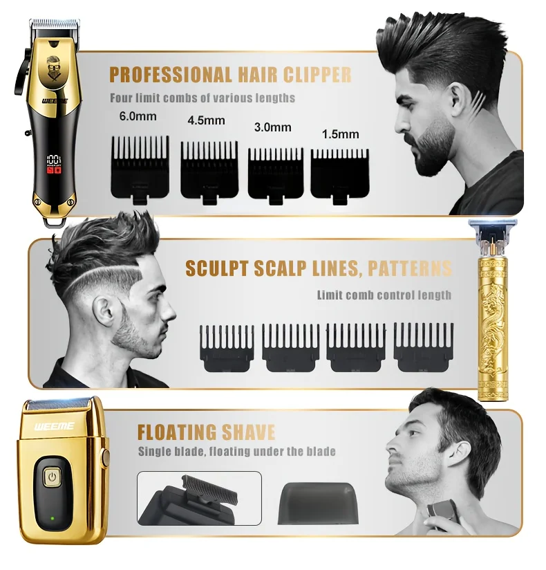 3pcs Men's Electric Hair Clipper Set Home Electric Hair Clipper Set for Home Car Travel, Father's Day Gift