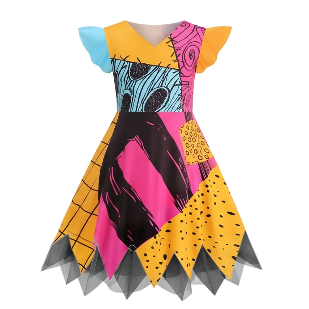 2026 Girls Horror Halloween Cosplay Party Sally Dress Xmas Children Cosplay Carnival Party Costume Outfit