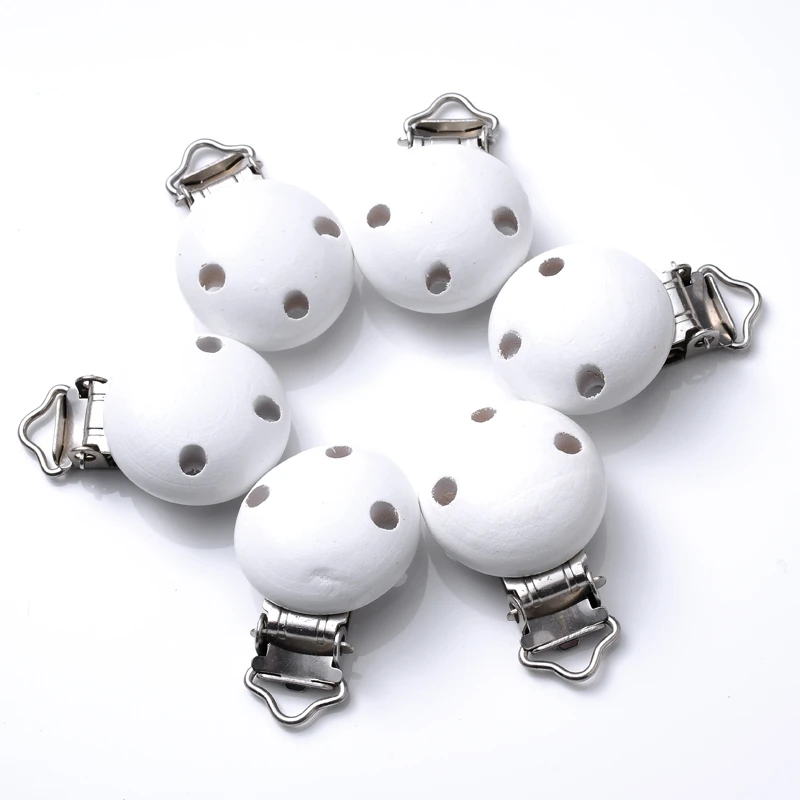 10Pcs Wood Clips Round Shaped Dummy Holder Baby Pacifier Clips DIY Teething Pacifier Chain Accessories BPA Free