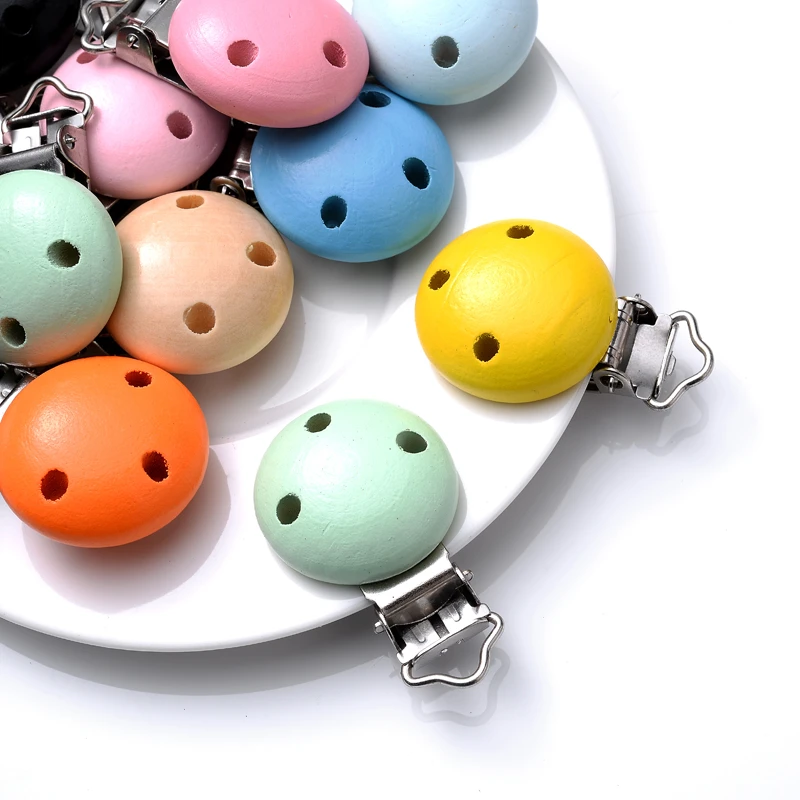 10Pcs Wood Clips Round Shaped Dummy Holder Baby Pacifier Clips DIY Teething Pacifier Chain Accessories BPA Free