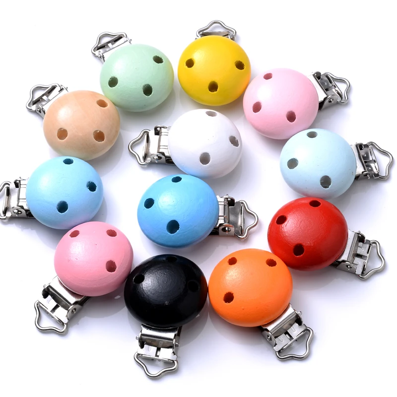 10Pcs Wood Clips Round Shaped Dummy Holder Baby Pacifier Clips DIY Teething Pacifier Chain Accessories BPA Free