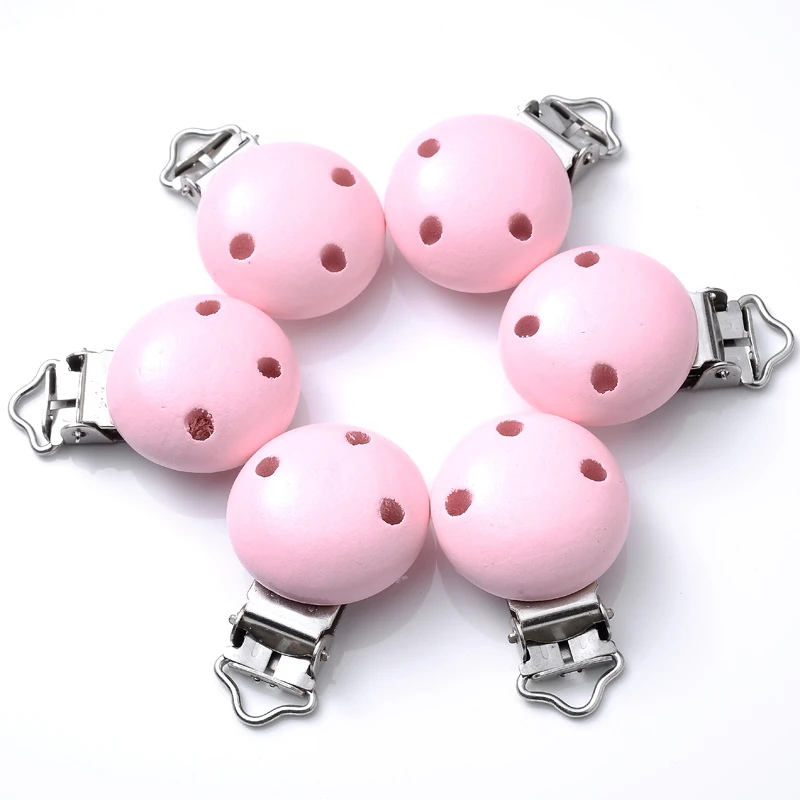10Pcs Wood Clips Round Shaped Dummy Holder Baby Pacifier Clips DIY Teething Pacifier Chain Accessories BPA Free