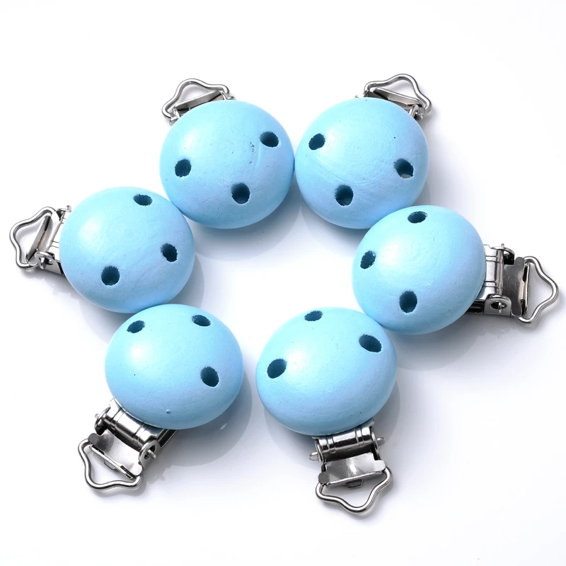 10Pcs Wood Clips Round Shaped Dummy Holder Baby Pacifier Clips DIY Teething Pacifier Chain Accessories BPA Free