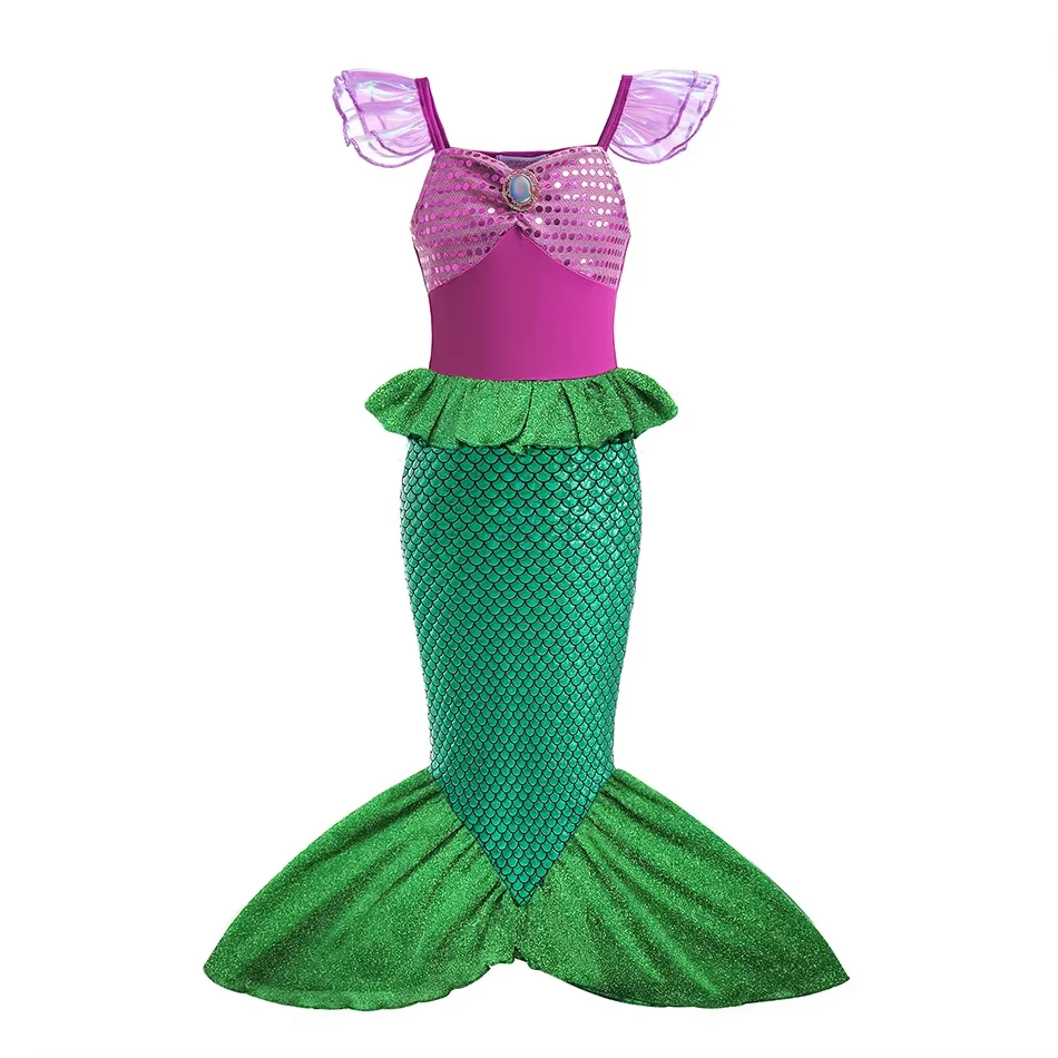 Mermaid Ariel Girls Dress Short Sleeve Tulle Cosplay Princess Costume Carnival Party Girl Princess Dress Party Dresses For Girls