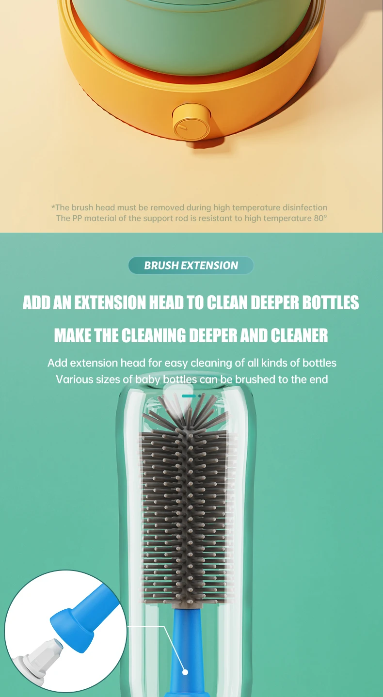 Electric Baby Bottle Brush 1500mah Multipurpose Silicone Cordless Infants Babe Milk Bottle Nipple Clean Brushes with Extensions