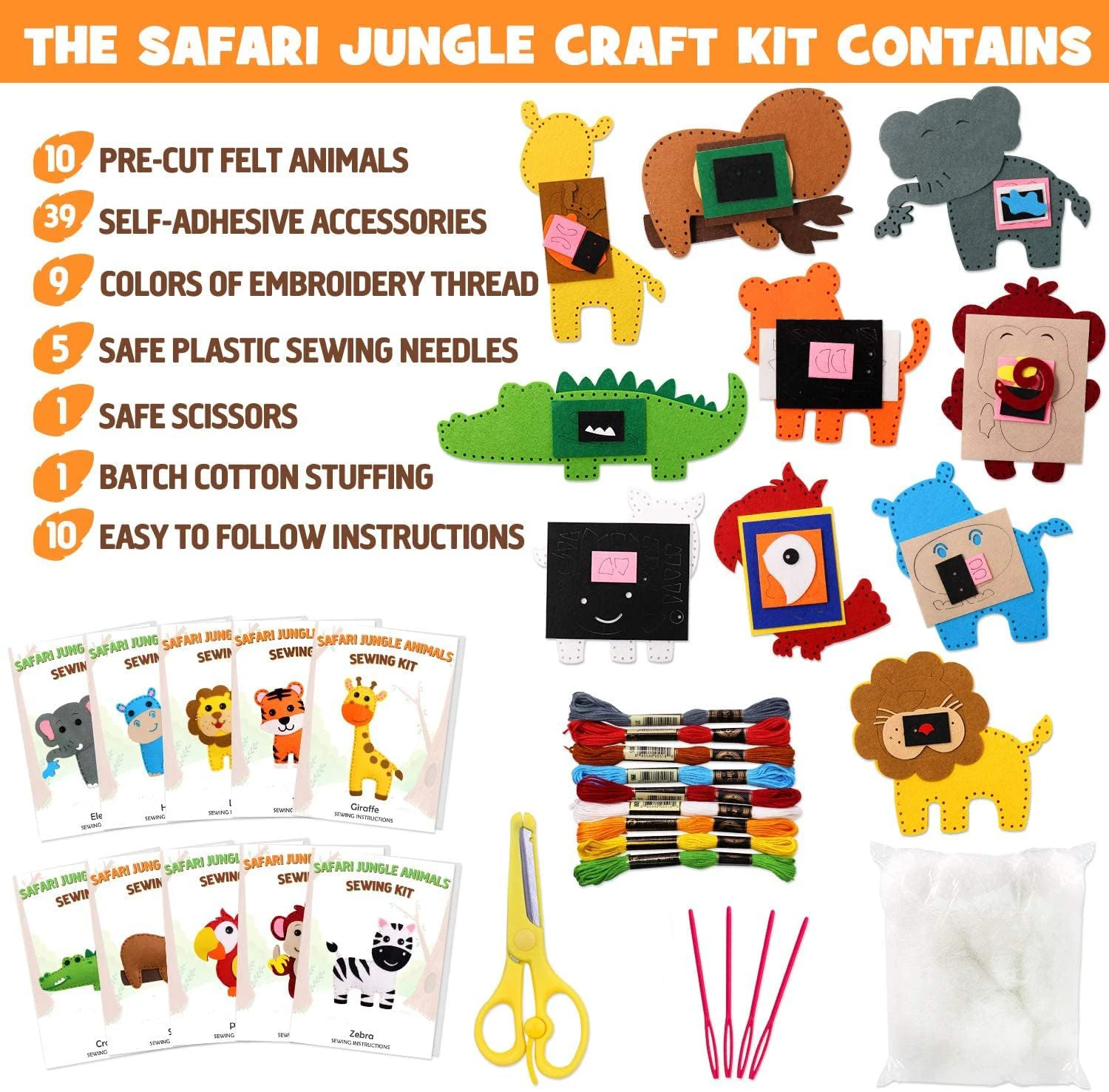 Woodland Animals Craft Kit Forest Creatures DIY Sewing Felt Plush Animals for Kids Beginners Educational Sewing Set Girl Art Toy