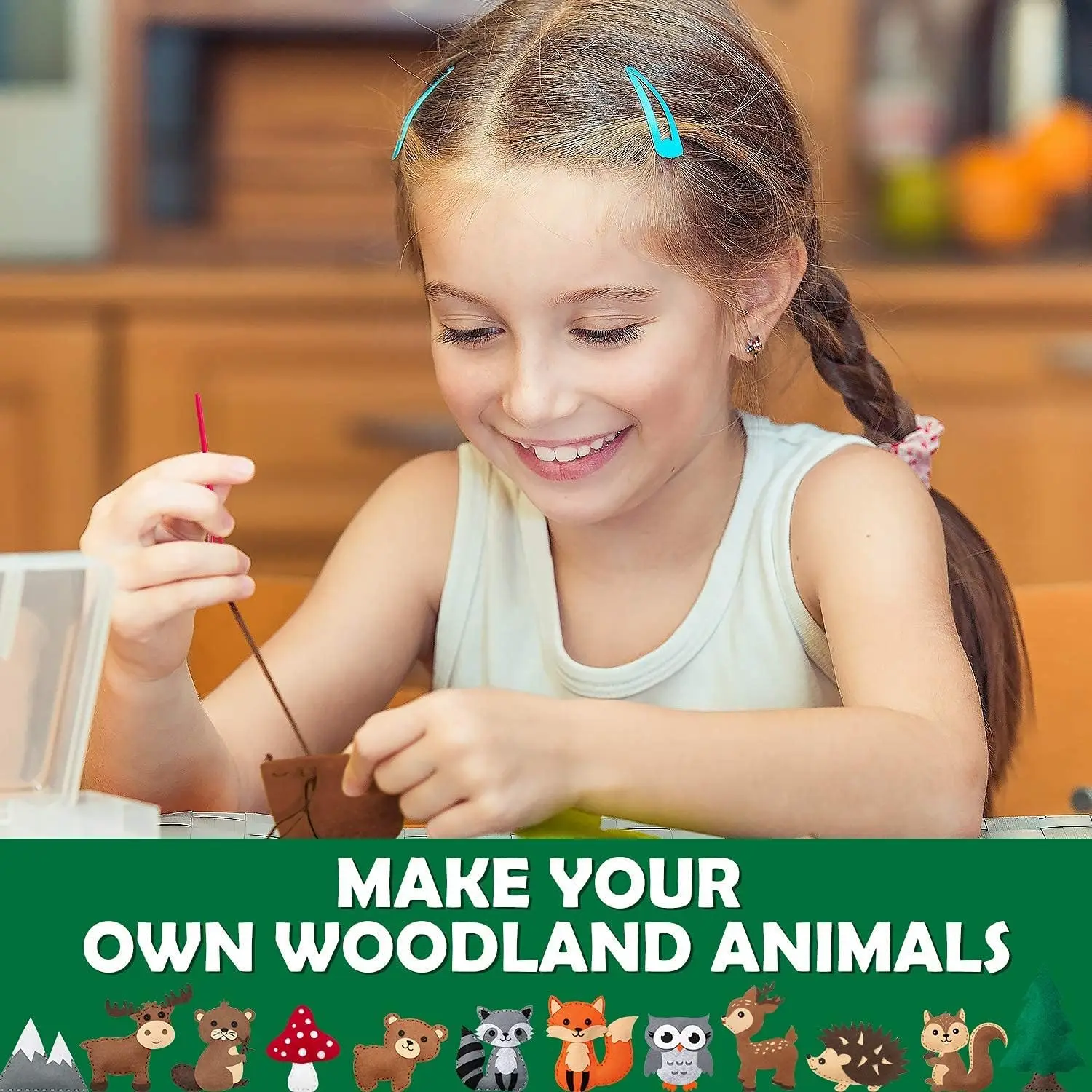 Woodland Animals Craft Kit Forest Creatures DIY Sewing Felt Plush Animals for Kids Beginners Educational Sewing Set Girl Art Toy