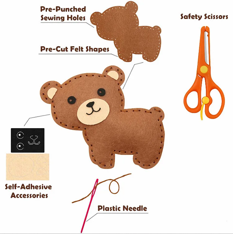 Woodland Animals Craft Kit Forest Creatures DIY Sewing Felt Plush Animals for Kids Beginners Educational Sewing Set Girl Art Toy