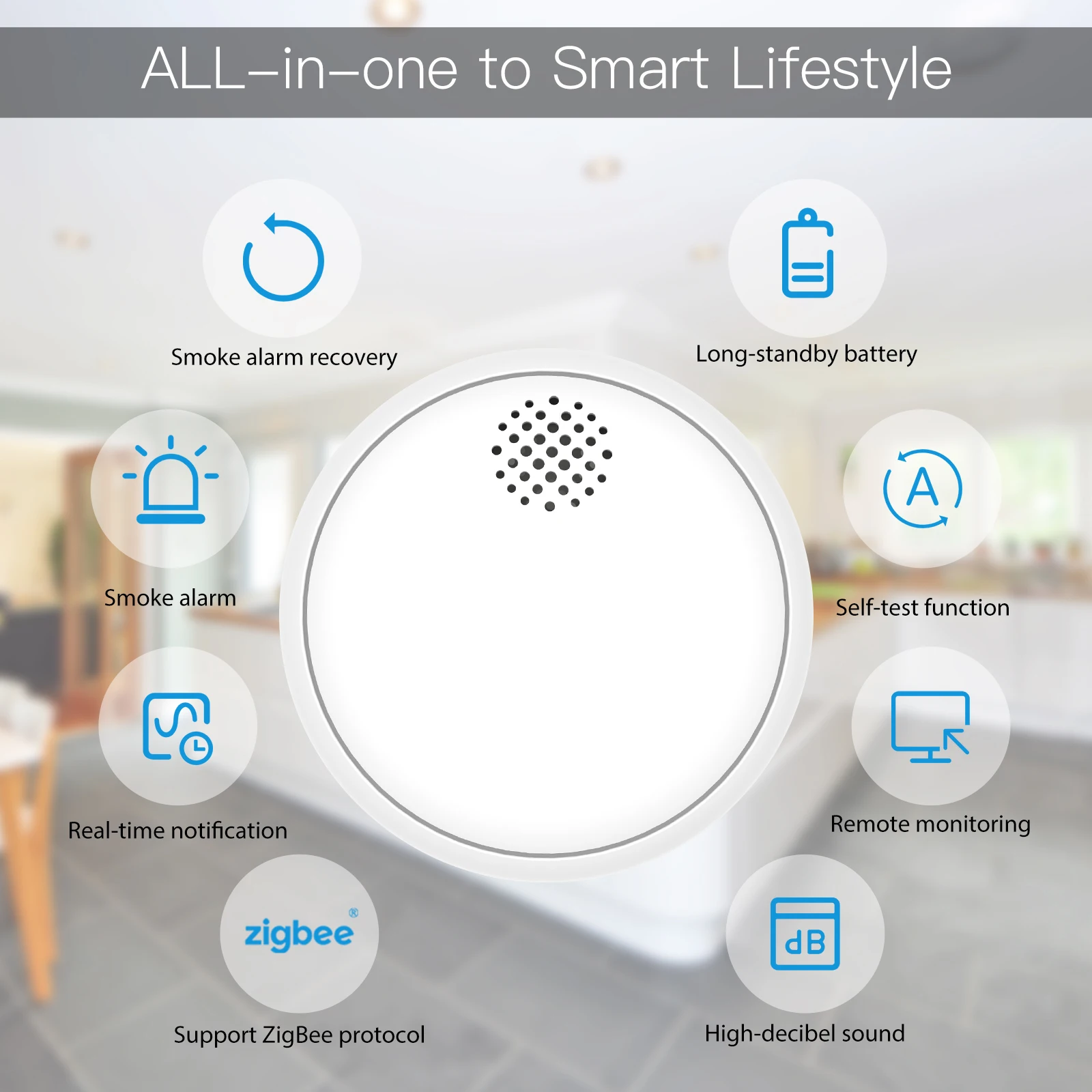 MOES ZigBee Smart Wireless Smoke Detector Fire 85dB Sound Alarm Siren Sensor Smart Safety Protection Home Kitchen Fire App Alert